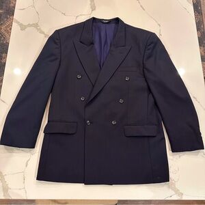 Emiuo Bruzzi Mens Double Breasted Blazer Sports Coat Jacket 40R Navy Blue Wool